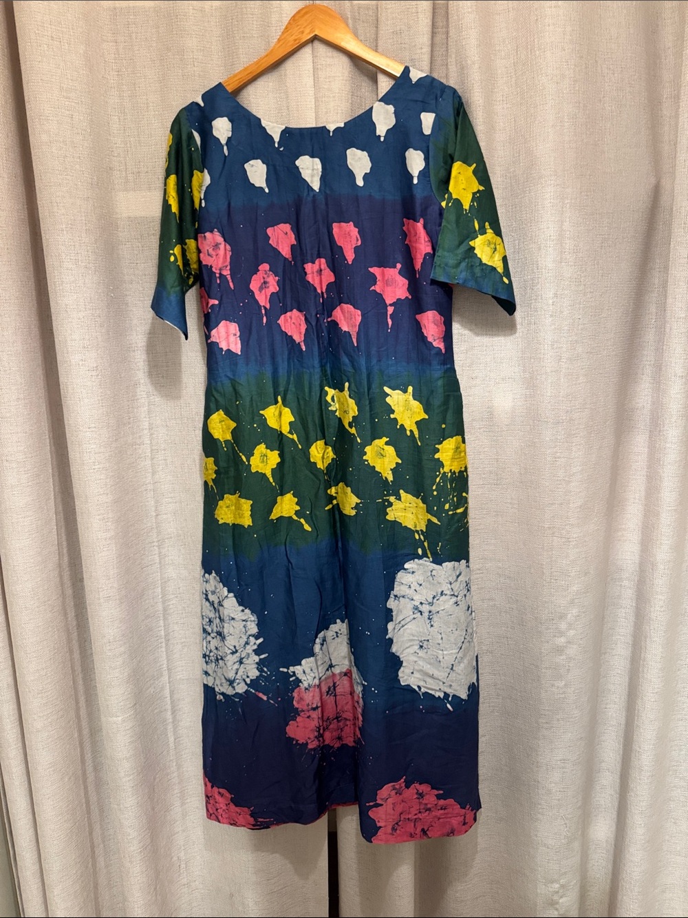 Busayo NYC Bola Rainbow Paint Splash Midi Dress S M Adire African Abstract Art